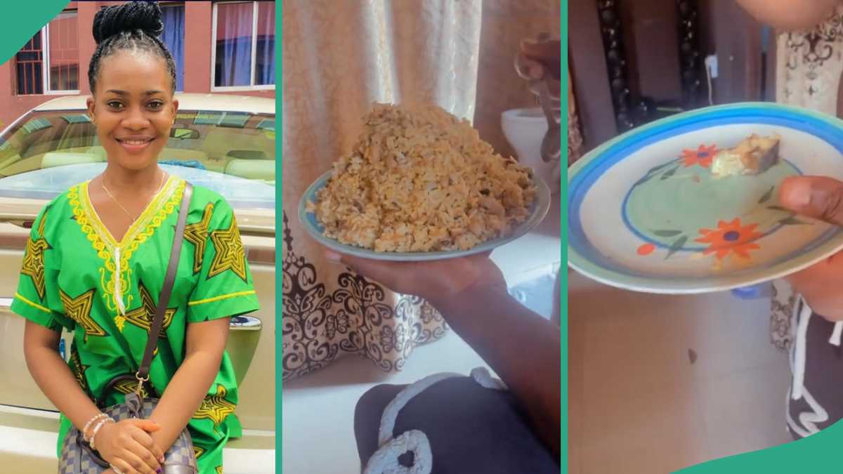 Nigerian Lady in Disbelief, Displays the Huge Amount of Food Her Brother Consumed in Video