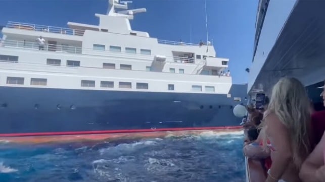 Video: Luxury Charter Yacht Nearly Runs Down Tourist Boat in Greek Islands [Video]