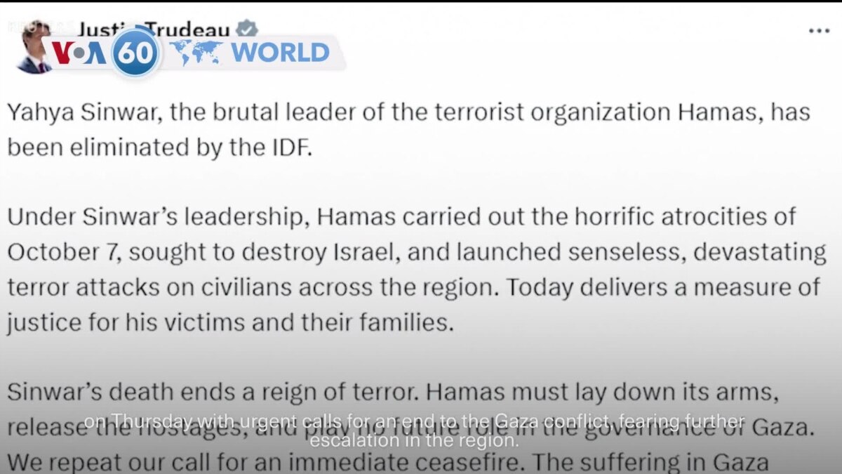 VOA60 World – World leaders react to Israel’s killing of Hamas leader Yahya Sinwar [Video]