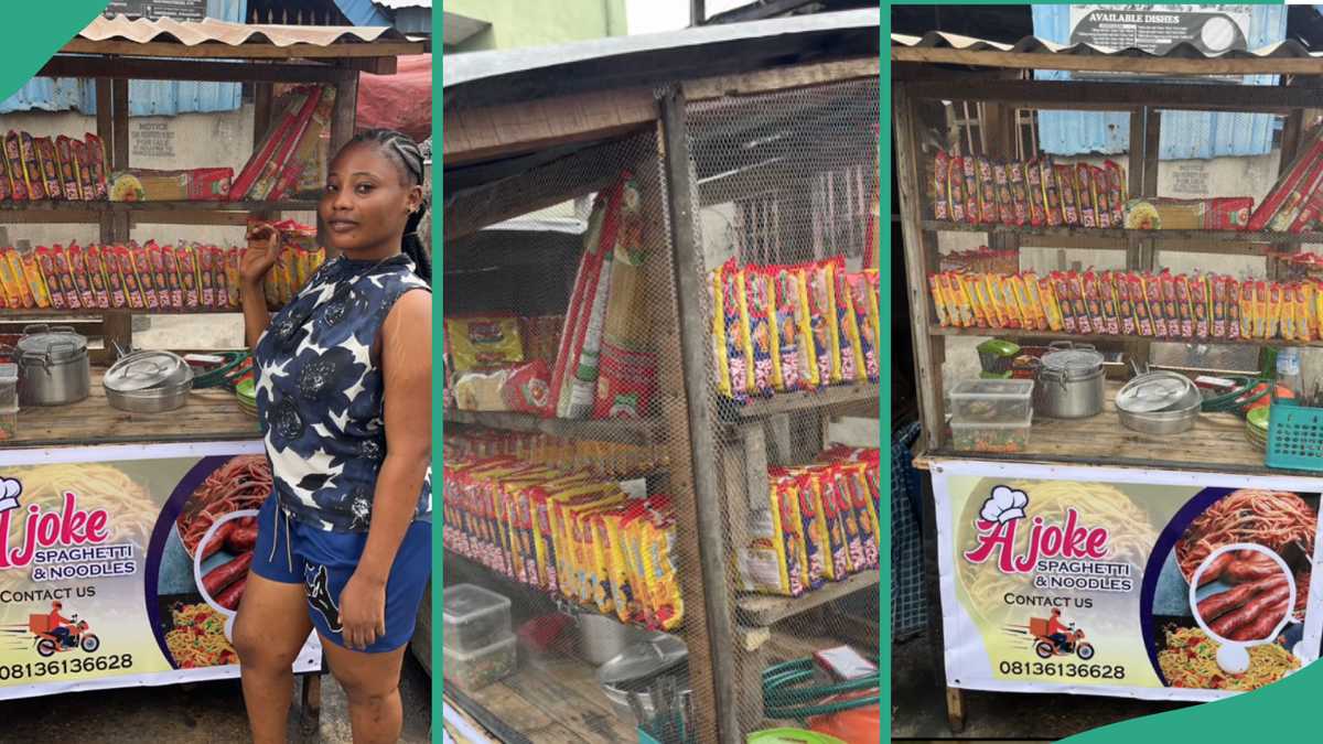 Nigerian Lady Rejoices After Successfully Opening Shop Where She Sells Cooked Noodles And Spaghetti [Video]