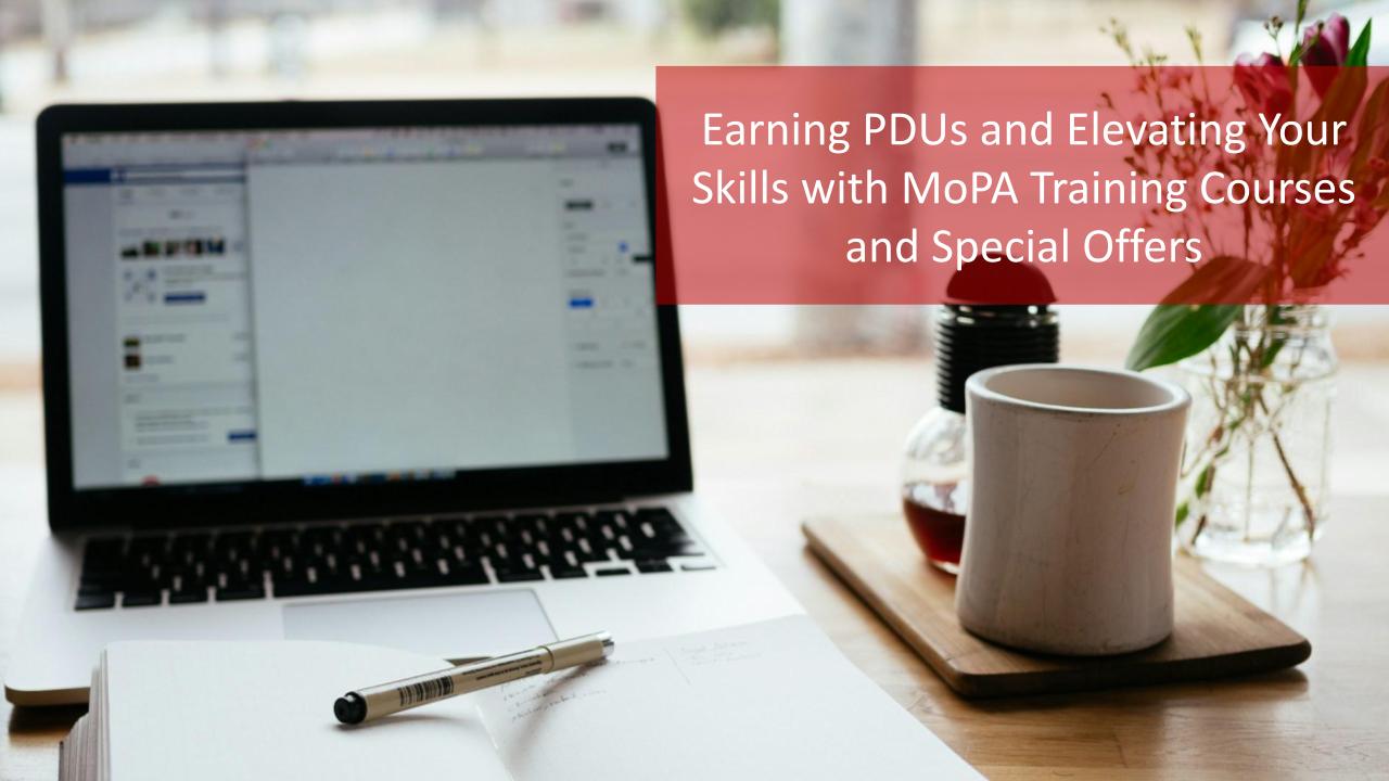 Earning PDUs and Elevating Your Skills with MoPA Training Courses and Special Offers [Video]