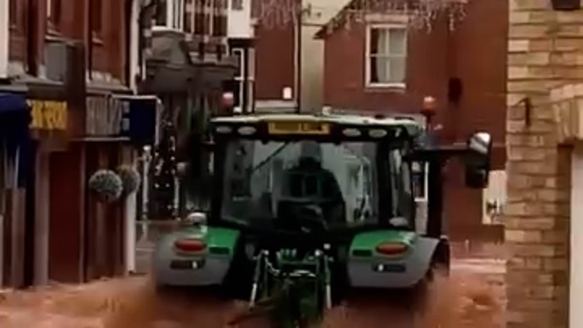 Police probe launched after tractor driver sent waves of Storm Bert floodwaters smashing through shop windows while speeding through Worcestershire town [Video]